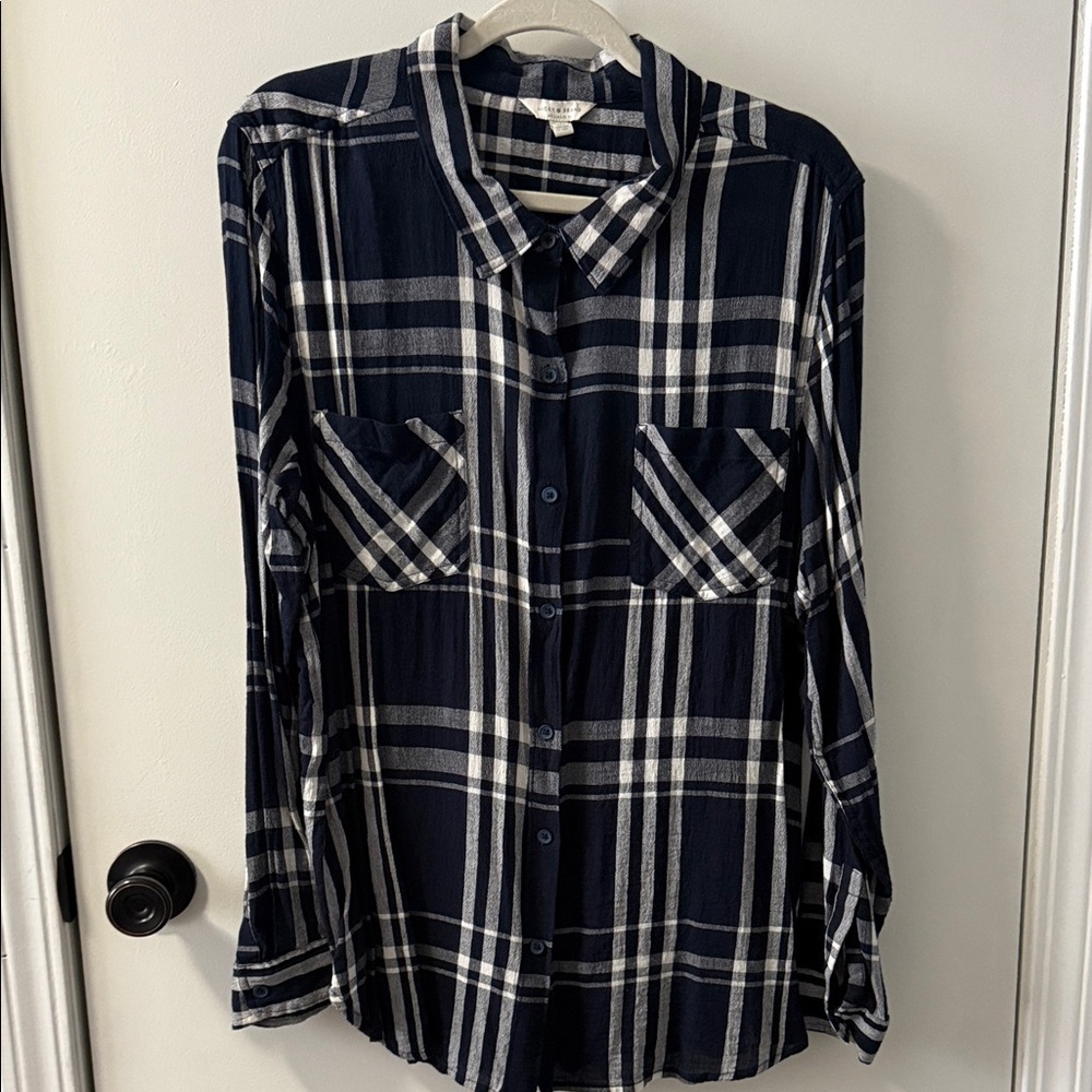 Lucky Brand Navy and White Plaid Shirt